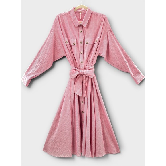 Free People Dresses & Skirts - Free People Long Sleeve Tunic Shirt Dress Red Size S Old Money Picnic Americana